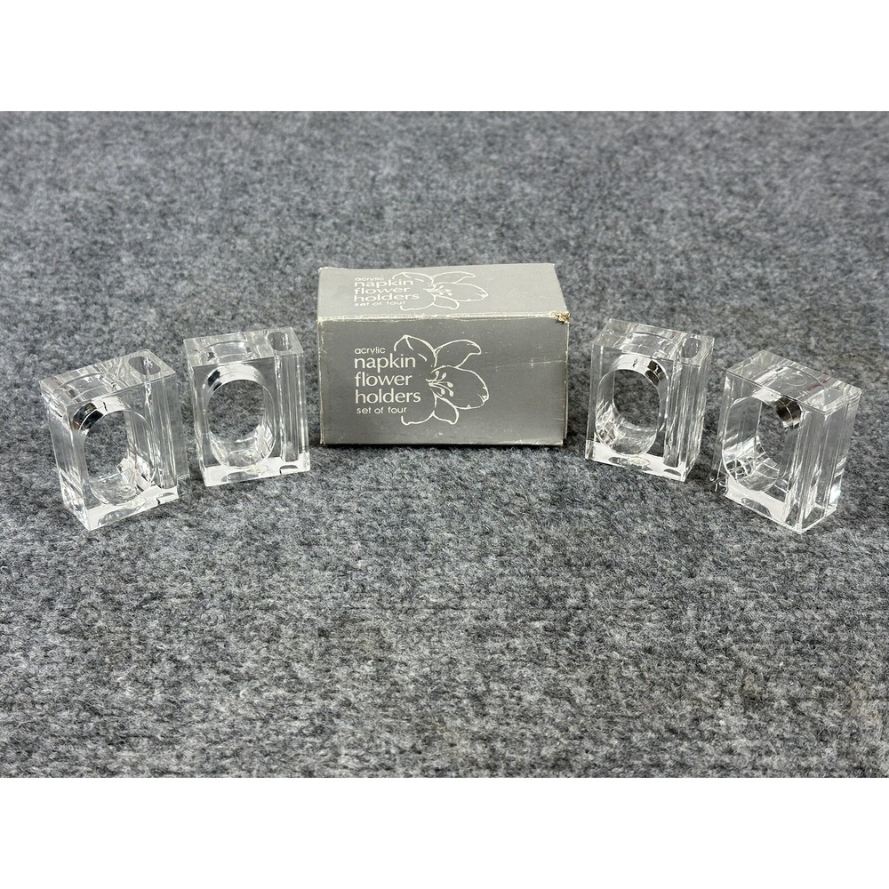 Vtg Twos Company Clear Plastic‎ Acrylic Napkin Rings Flower Holder Vase Lucite 4